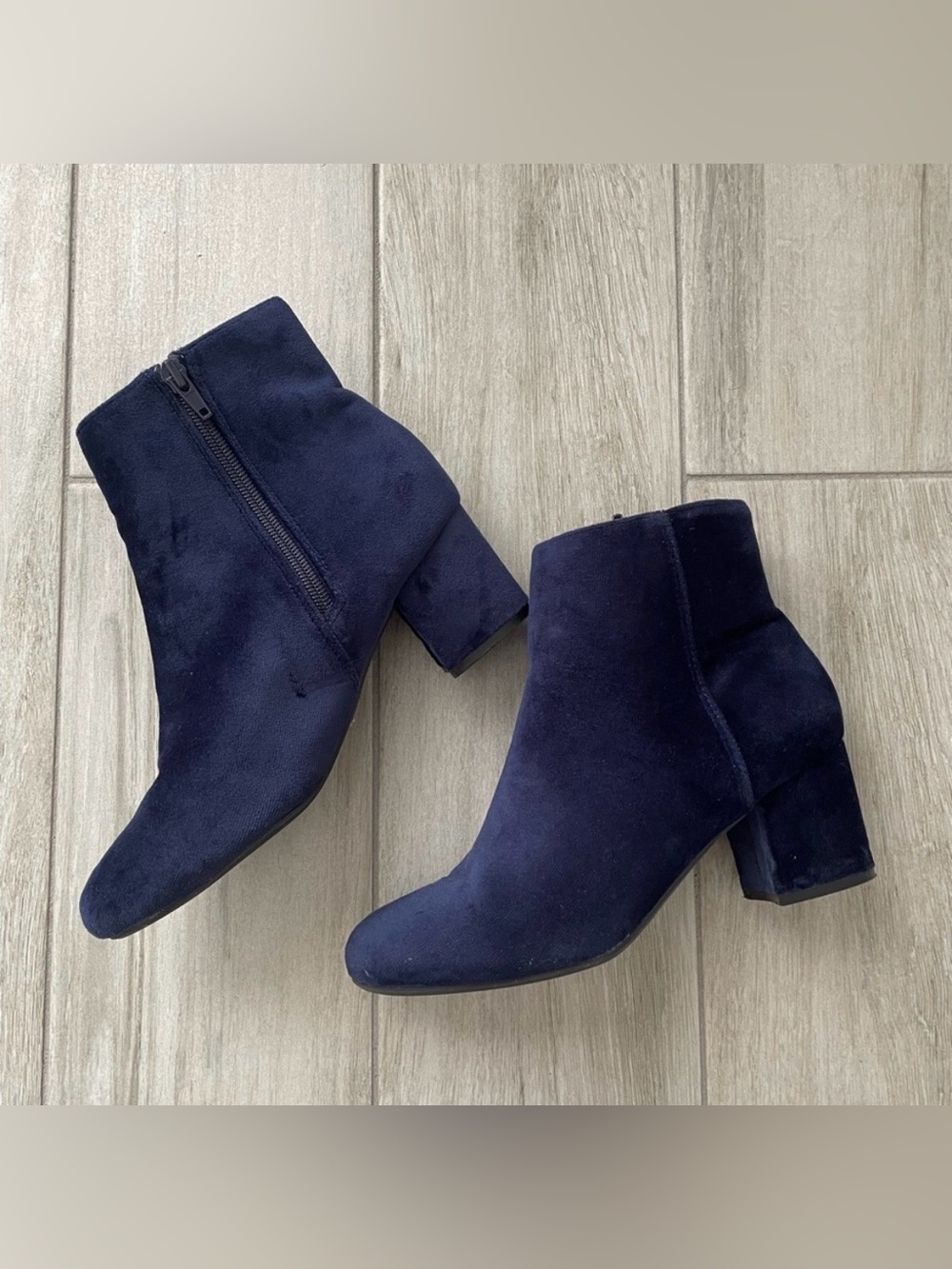 Call It Spring Navy Blue Suede Ankle Boots Block Heel Size 6.5
